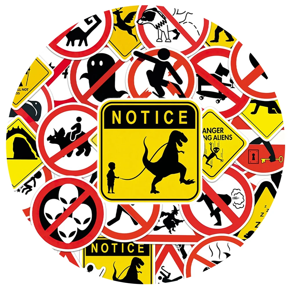 10/30/50pcs Funny Prohibition Sign Graffiti Stickers Cartoon Warning Sticker Waterproof DIY Laptop Phone Helmet Car Decals Pack