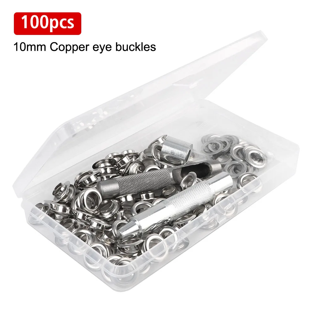 3  installation tools Copper eyelet 100pcs 10MM Metal buckles Air Eyelet Corns Tarpaulin Ring Buckle 1 Sets with box