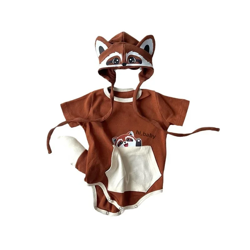 Summer Baby Clothes Korean Lovely Raccoon New Baby Boys Girl\'s One Piece Romper Funny  Bodysuit Infant Cotton Short Jumpsuit