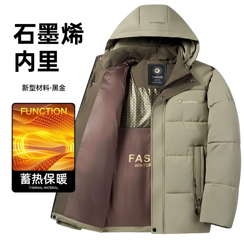 Men\'s New Winter 2024 Thickened Business-casual Cotton-padded Jacket with A Hat for Deep Winter Cold Protection.