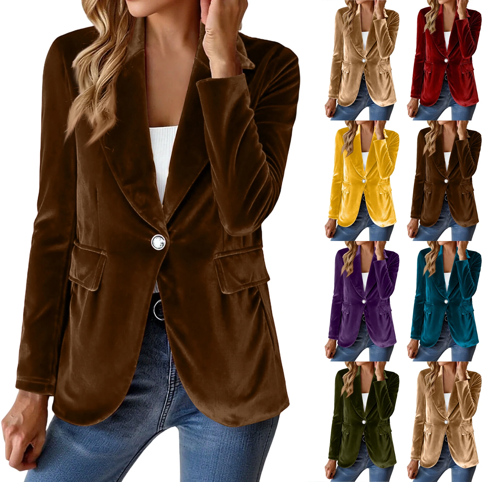 سترات نسائية مخملية للخريف أنيقة وأكمام طويلة معطف بزر واحد سترات بدلة عمل غير رسمية سترة ركاب #6