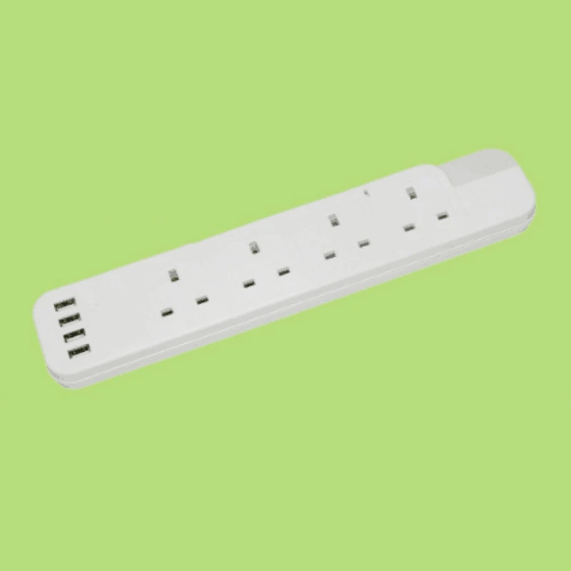 Power Board With 4 Sockets 4 USB Ports With 2M Cable Length Overload Protection Device For Home Office(UK Plug)