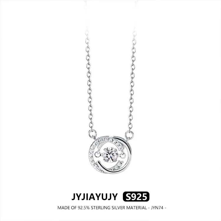 JYJIAYUJY 100% Whole Original Sterling Silver S925 45cm Necklace Chain Double C Design A Beating Heart Fashion Jewelry JYN74