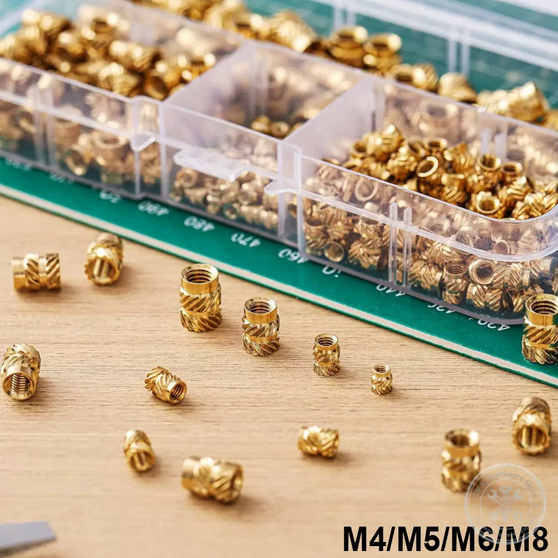 M4 M5 M6 M8 Double Twill Knurled Brass Female Thread Insert Nut Hot Pressed Fastener For Injection Molding Plastic Electronics