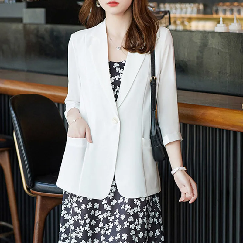 2023 New Spring and Summer Commuting Simple Temperament Relaxed Casual Suit Collar Single Button Long Sleeve Sunscreen Suit