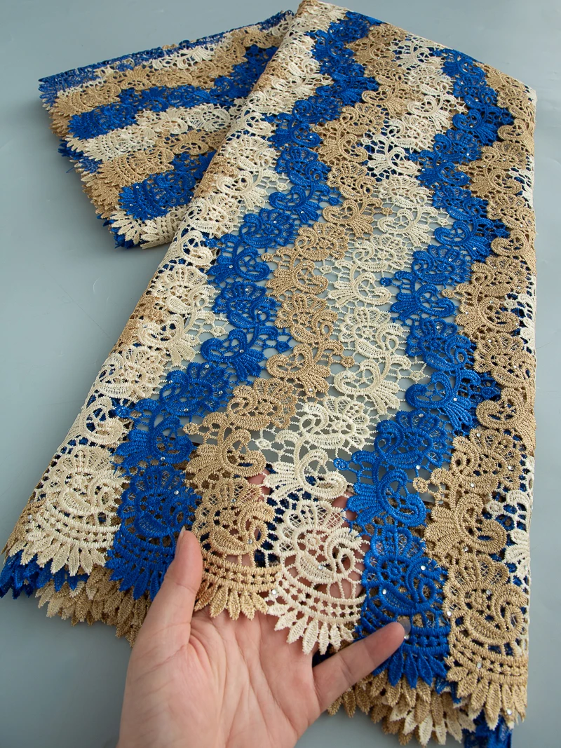 

Nigerian Water Soluble Guipure Lace Fabric Stones 2025 French African Cord Lace Fabric High Quality for Women Dress,5Yards 4580