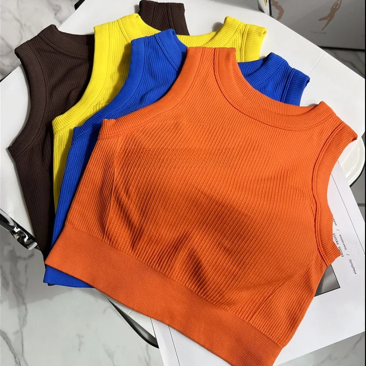 

Женский эластичный жилет для йоги ярких цветов, бесшовное спортивное нижнее белье для бега, интегрированный противоударный дизайн