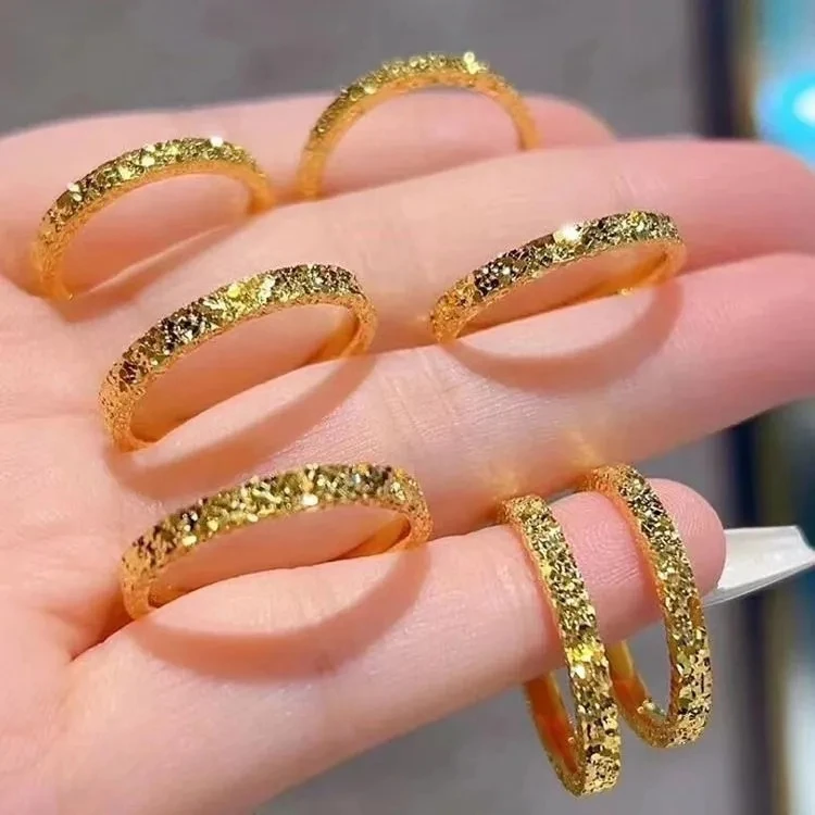 Stainless Steel 2mm Broken Ice Rings Women Size 5/6/7/8/9/10# Gold Color Bling Finger Ring Wedding Band Jewelry Girlfriend Gif