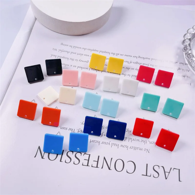Wholesale 100pcs/lot 15mm color print geometry square shape acrylic fashion Steel needle Stud earrings diy jewelry accessory