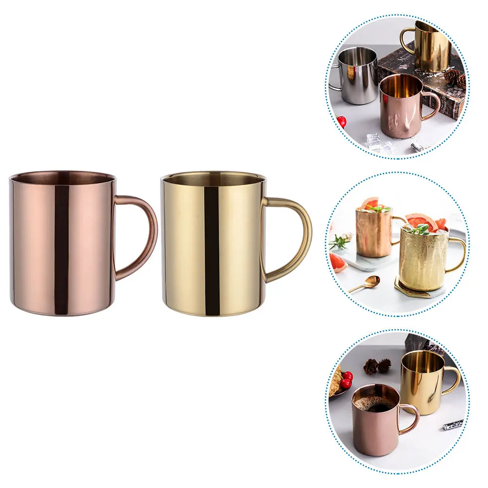

2Pcs Stainless Steel Double Walled Metal Coffee Mug Set Tea Water Cup Handle Camping Travel Mug Durable Practical