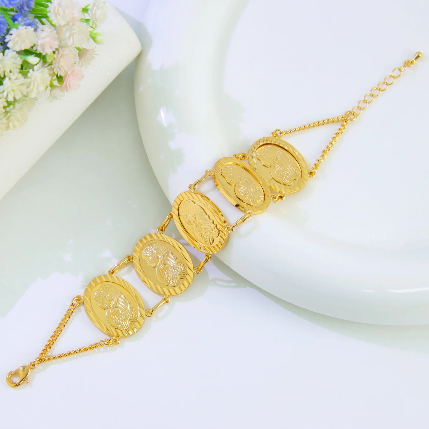 Luxus Saudi vergoldet Armband 21k Gold Farbe italienische Mode Manschette Armreifen Oman islamische Frauen Event Party Schmuck – Detail 8