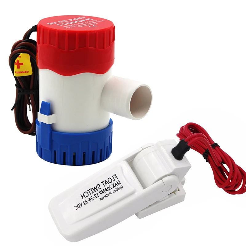 Pompa Lambung Kapal DC 12V/24V 350-1100GPH Pompa Air Elektrik untuk Kapal Amfibi Motor Rumah Perahu Rumah Aksesoris Pompa Air Marin