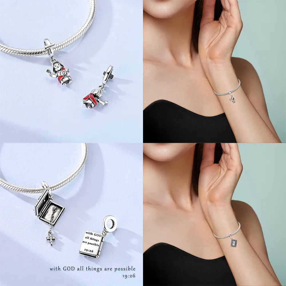 Religious Charms 925 Silver Plated Evil Eye Cross Bible Beads Lamb Jesus Axe Dangle Pendant Fit DIY Bracelet Jewelry Making - view 5