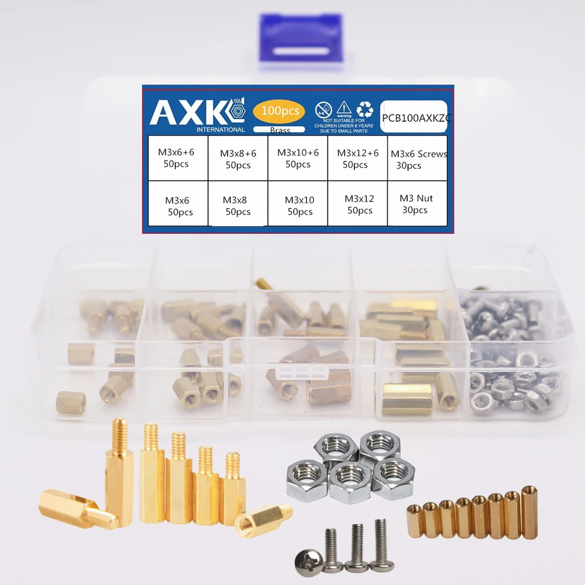 AXK 100PCS M3 Männlich Weiblich Messing Spacer Standoff Hex Schrauben Mutter Sortiment PCB Board Repair Tool Set Kit