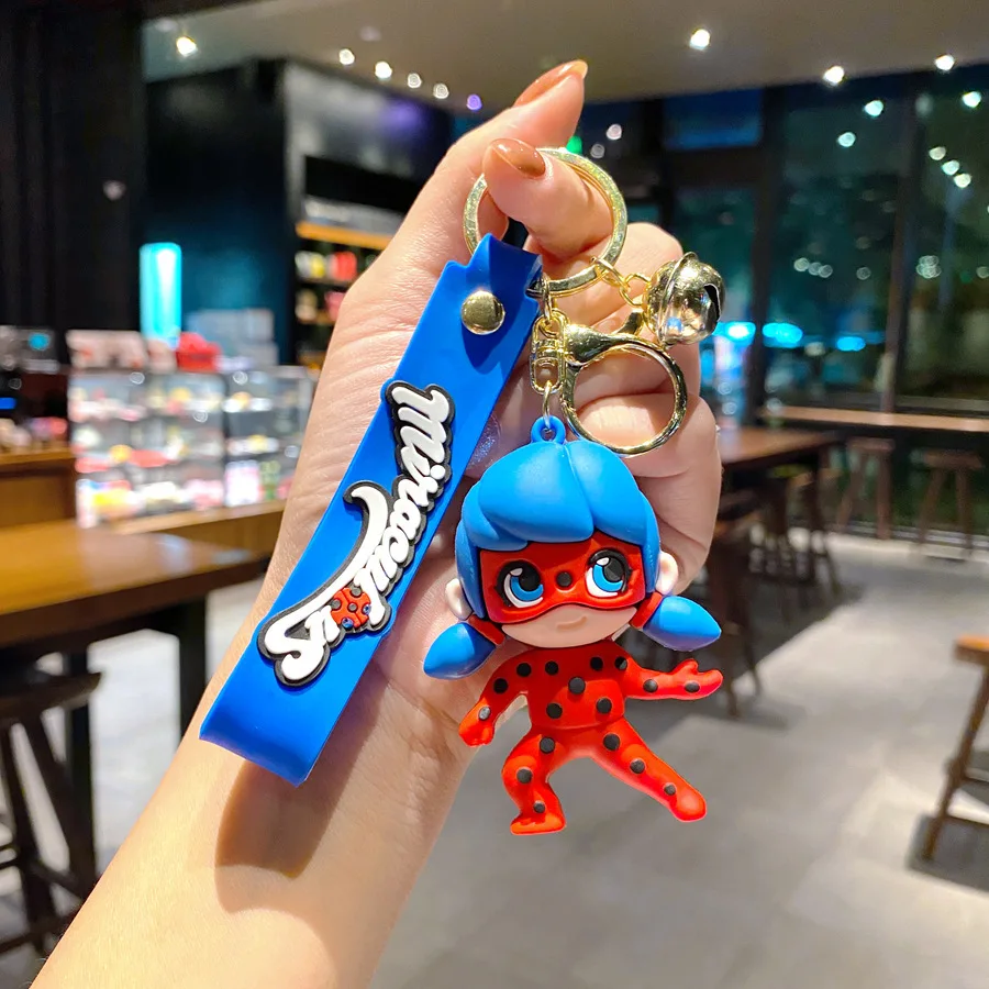 MIRACULOUS LADYBUG Cartoon miracle girl keychain cute doll couple bag charm anime surrounding car key chain wholesale