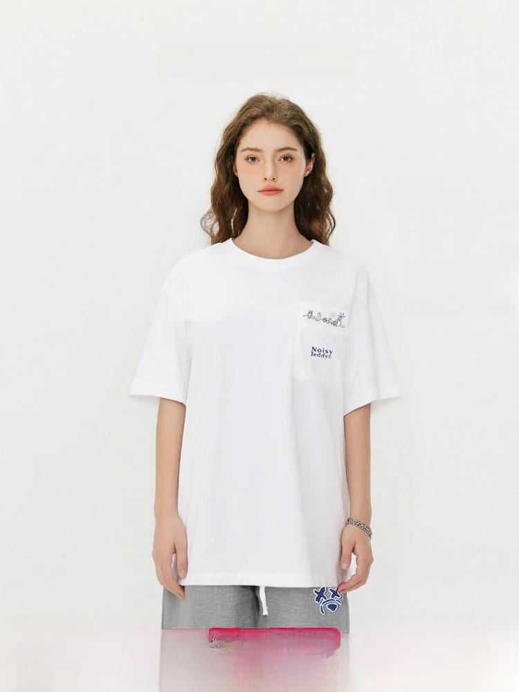 

Футболка Noisy Teddy из чистого хлопка с круглым вырезом и короткими рукавами, удобная повседневная летняя новинка для мужчин и женщин