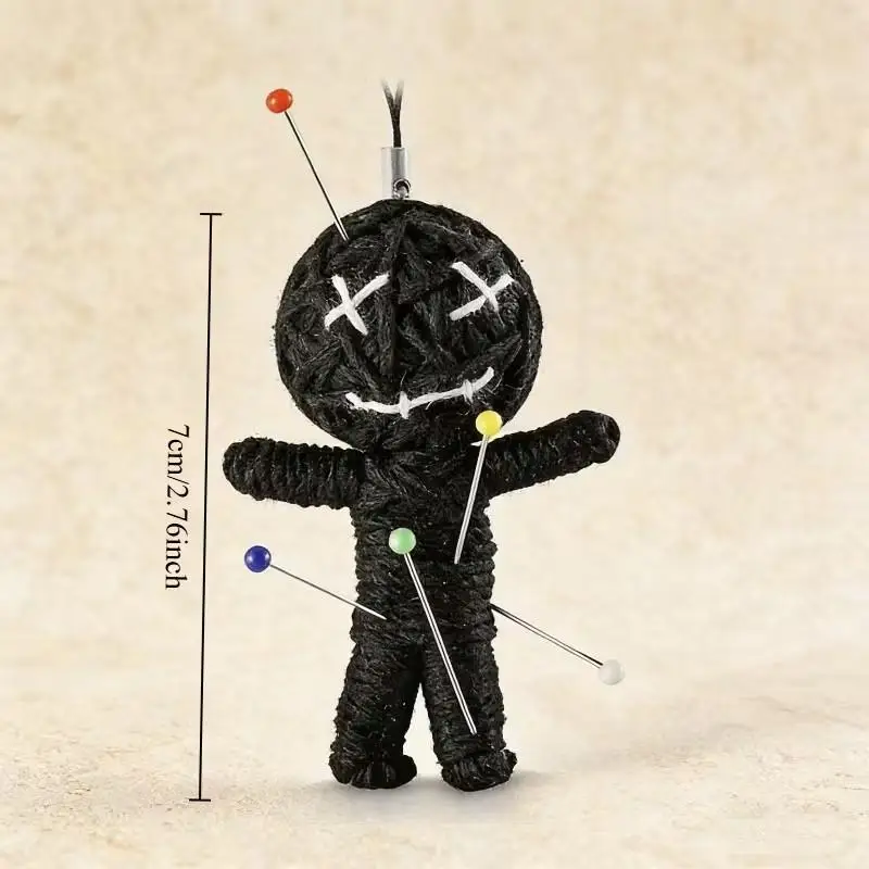 Funny Voodoo Keychain Set (5 Pins), Handmade Woven Halloween Decoration, Phone Strap Pendant, Unique Gift for Colleagues/bosses