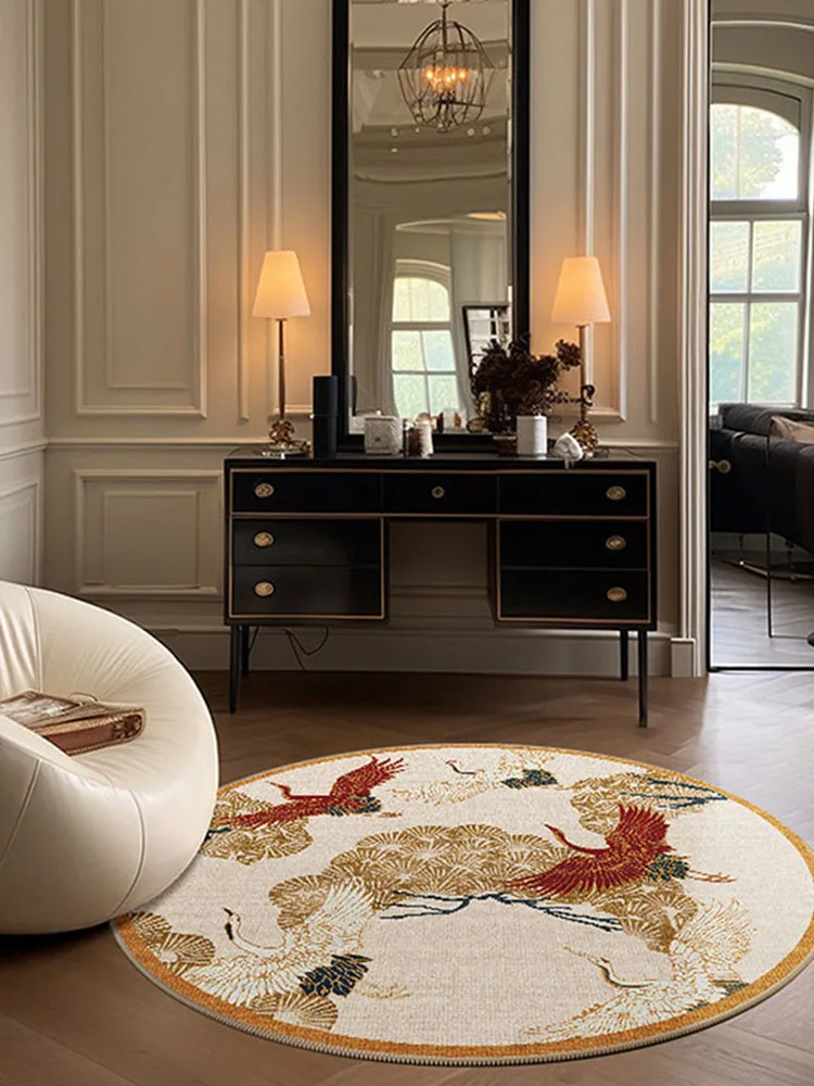 Modern Chinese Style Carpet Living Room Floral Round Rug Non-Slip Floor Mat Simple Sofa Area Bedroom Cloakroom Large Rugs Decor