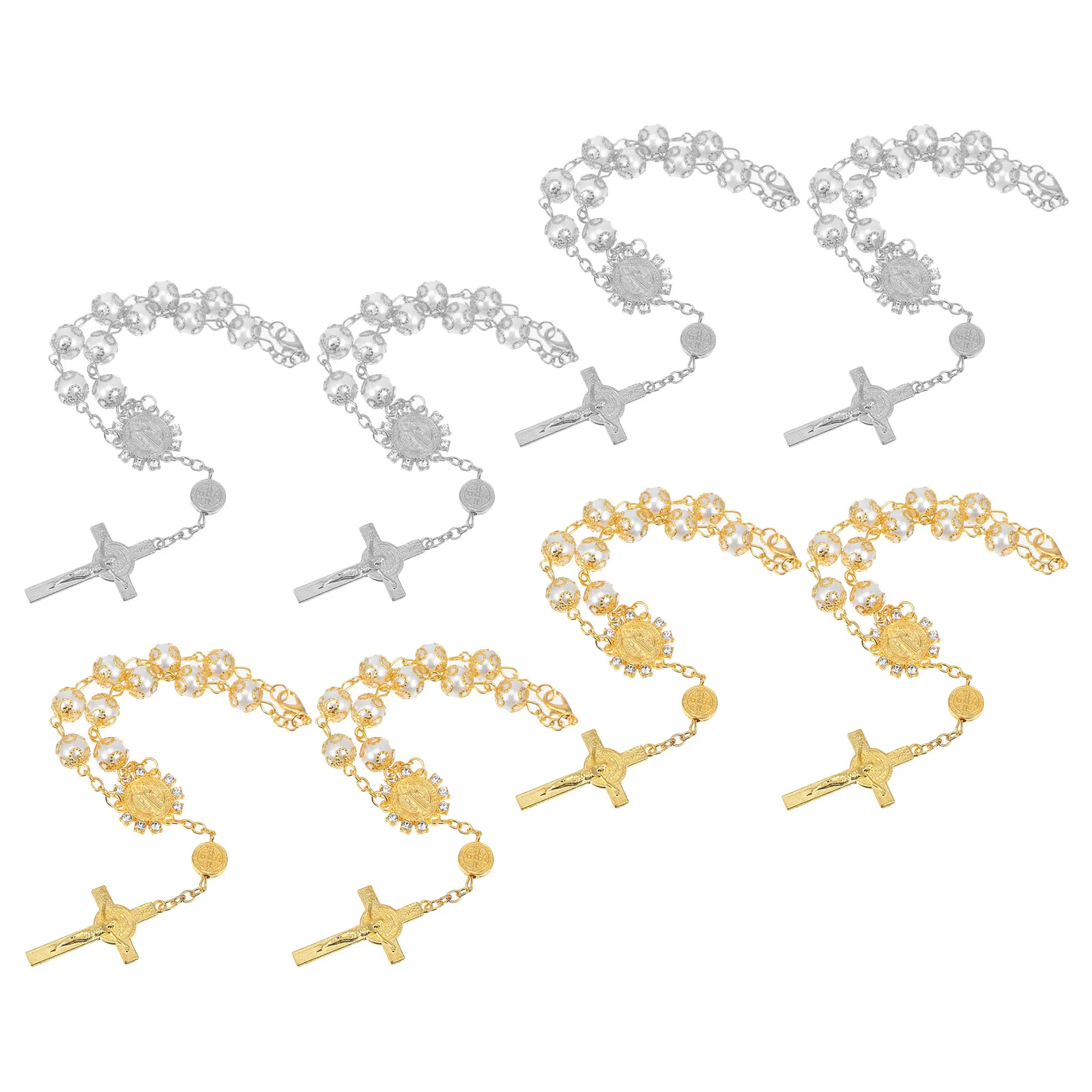 

4Pcs Imitation Pearl Rosary Bracelet Feminine Style Decade Prayer Beads Chain for Yoga Meditation Blessing Rituals Cross Pendant