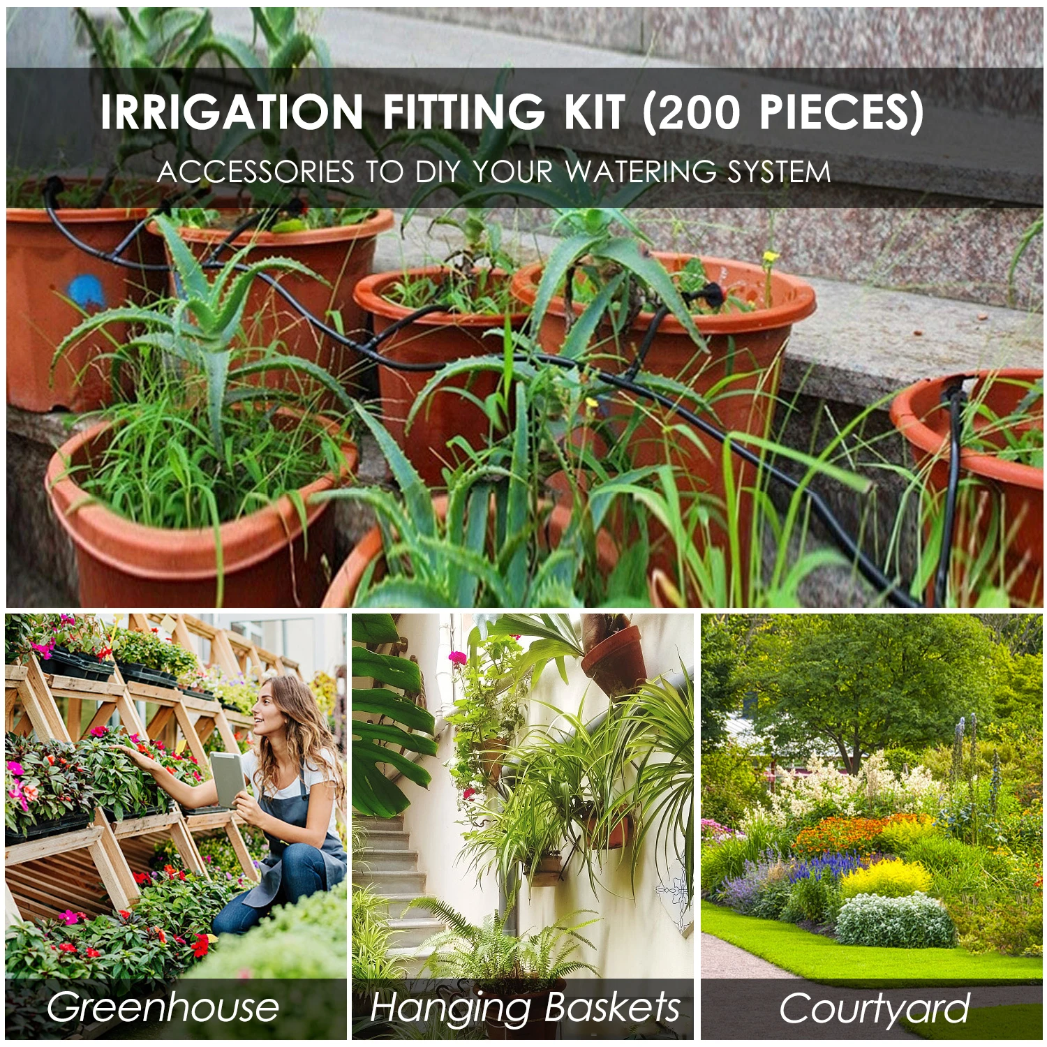 Picture 4: KKmoon 200 Pieces Drip Irrigation Fitting Kit - 1/4 Inch Barbed Connectors for Garden Lawn Systems (20 4-Way, 20 Elbows, 80