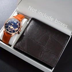 2PCS Men's Casual Quartz Watch Retro Wallet Set For Men Quartz Wristwatch Classic Male Brown Casual Leather Watch Reloj Hombre