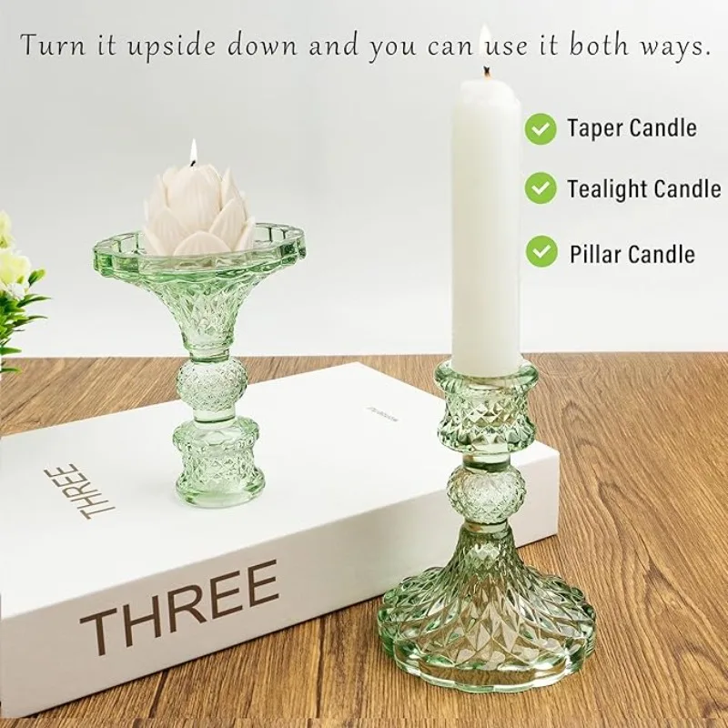 Glass Candlestick Holder Taper and Pillar Candle Holder, Desktop Decoration for Wedding Dinning Party