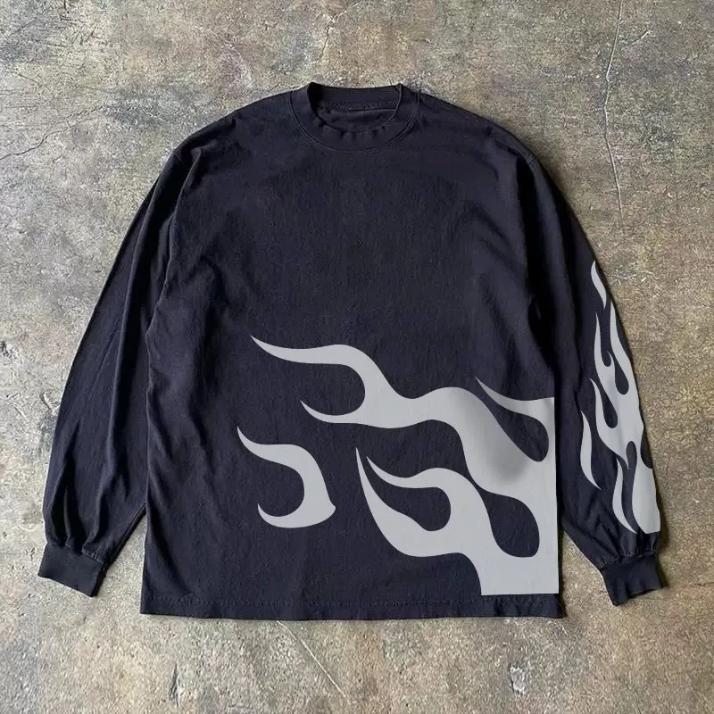 Heavyweight 310g Pure Cotton Long Sleeve T-Shirt Streetwear Versatile Retro American Style for Teen Boys And Girls