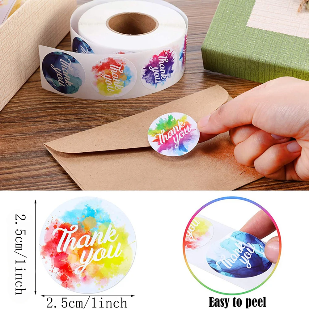 100-500pcs Watercolor Thank You Stickers Round Adhesive Small Business Stickers Labels for Wrapping Supplies, Envelopes,Mailers