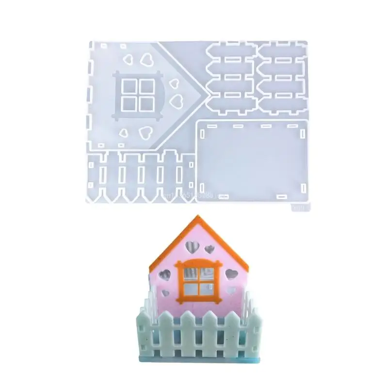 

Home Decoration Silicone Mold House and Fence Shaped Table Ornament Gypsum Mould Dropship