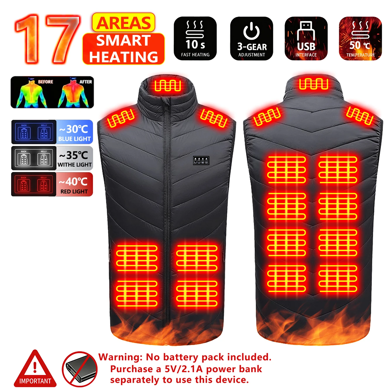 9 Heated Vest Zones Electric Heated Jackets Men Women Sportswear Heated Coat Graphene Heat Coat USB Heating Jacket For Camping