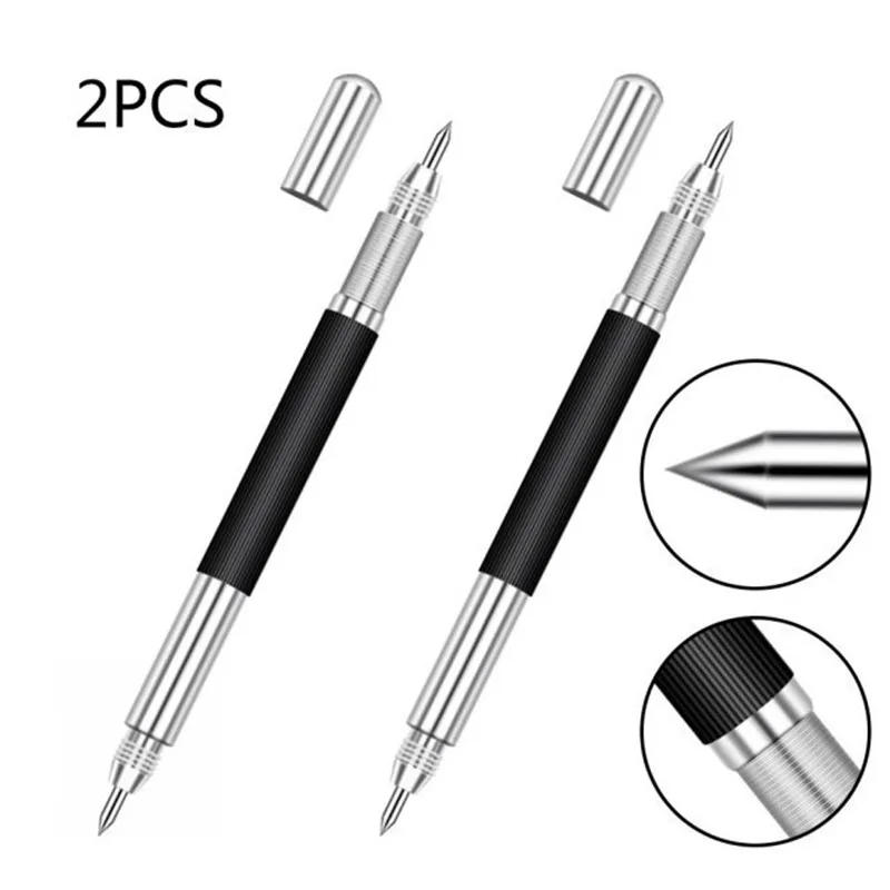 2Pcs Tungsten Carbide Tip Scriber Marking Etching Pen Tip Steel Scriber Marker Double Metal Wood Carving Scribing Marker Tools