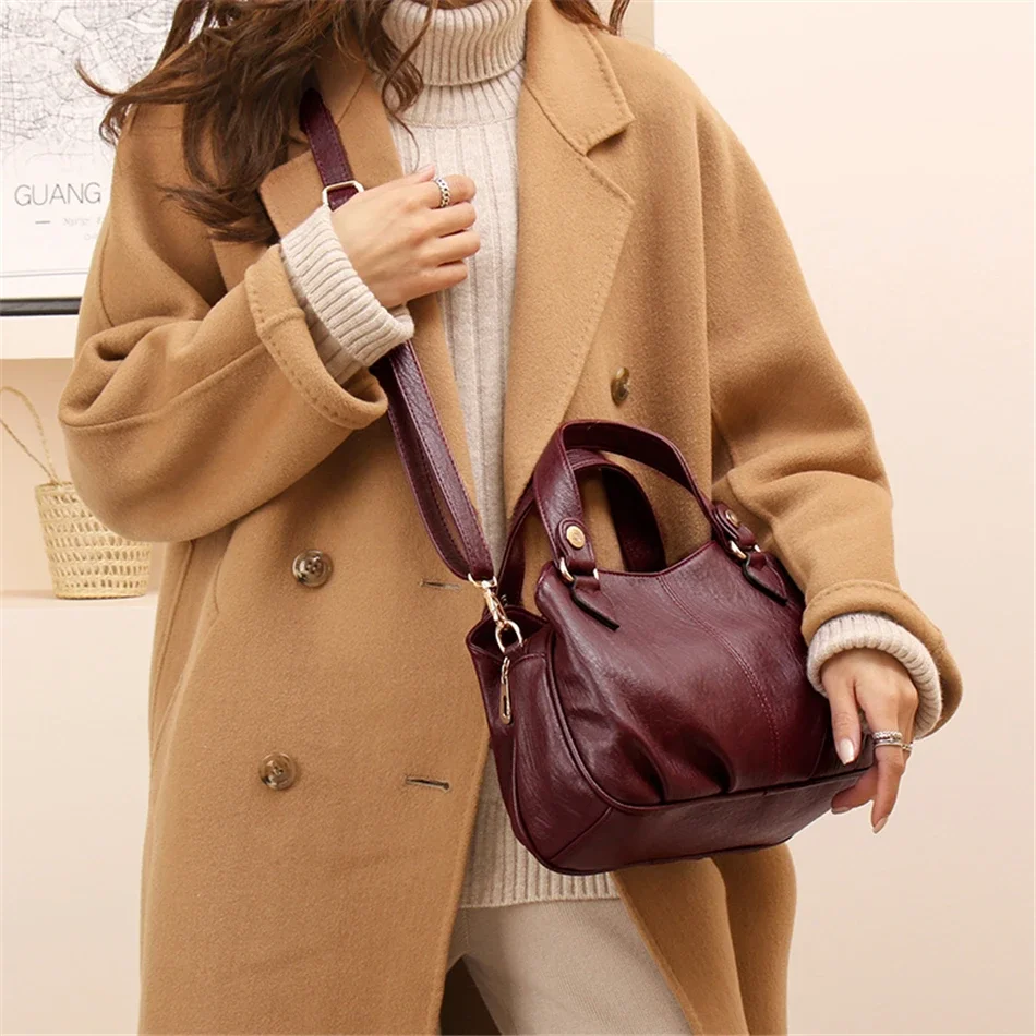 Multiple Pockets Large Capacity Ladies Hand Bags Luxury Soft Leather Handbags High Quality Women Bags Designer Shoulder Bag 2024