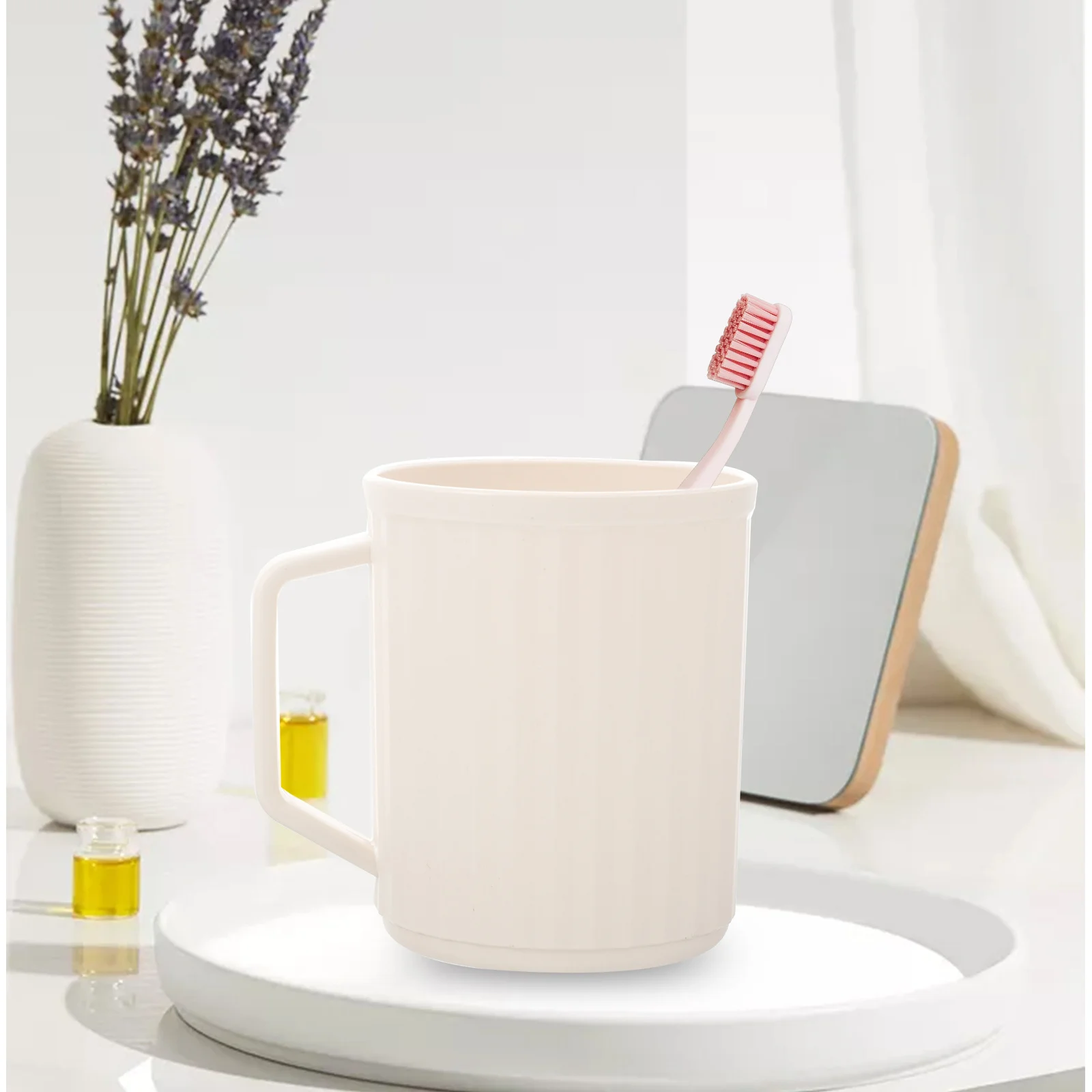 

Plastic Toothbrush Cup Large Capacity Unbreakable Bathroom Tumbler Mouthwash Cups Reusable Vertical Stripes Plastic Mugs