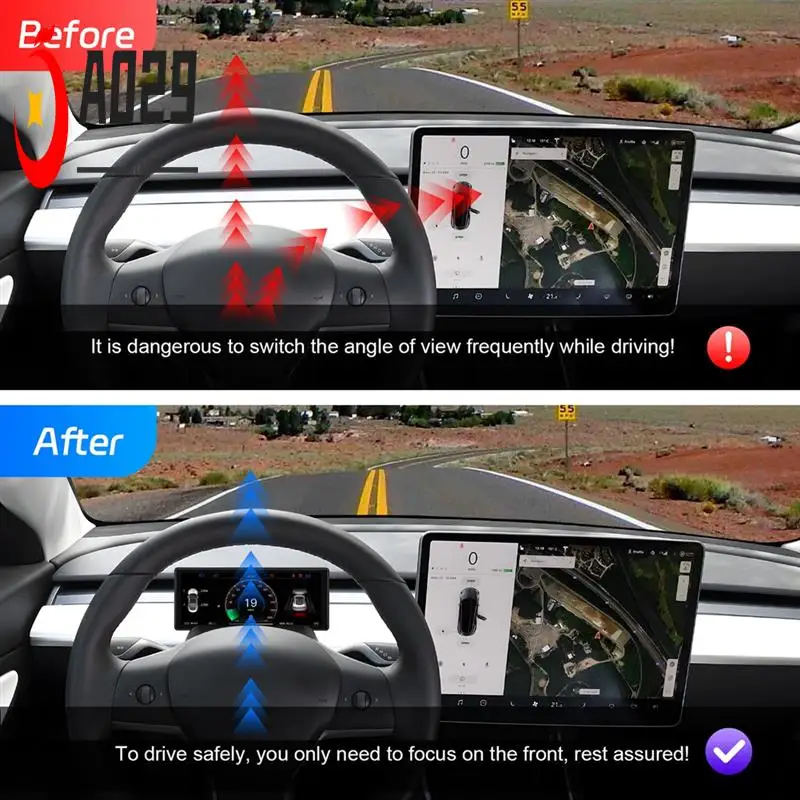 

A029-6.2 Inch HUD HD IPS Dashboard Display Screen For Tesla Model 3 Model Y 2017-2023 Instrument Dashboard Head Up Display
