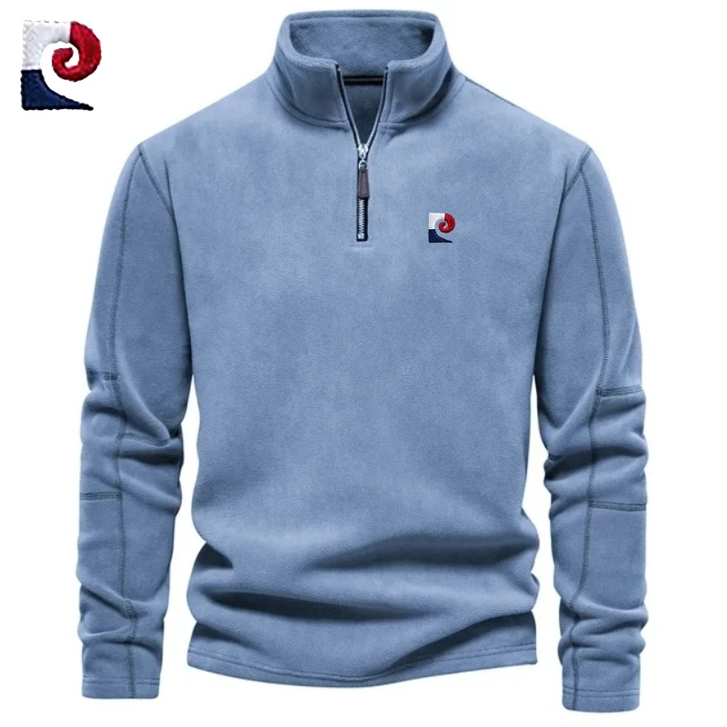 Embroidered CAMEL Thickened Warm Woolen Sweater for Autumn and Winter Men\'s Sportswear, Zippered Collar Pullover, Windproof Jack