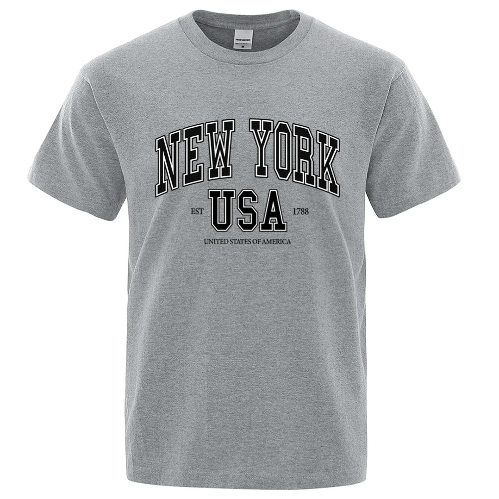 New York Usa Est 1788 Street City Print Tee Tops Men O-Neck Shirt Summer Loose Clothing Loose Cotton Oversize Short Sleeve Tops