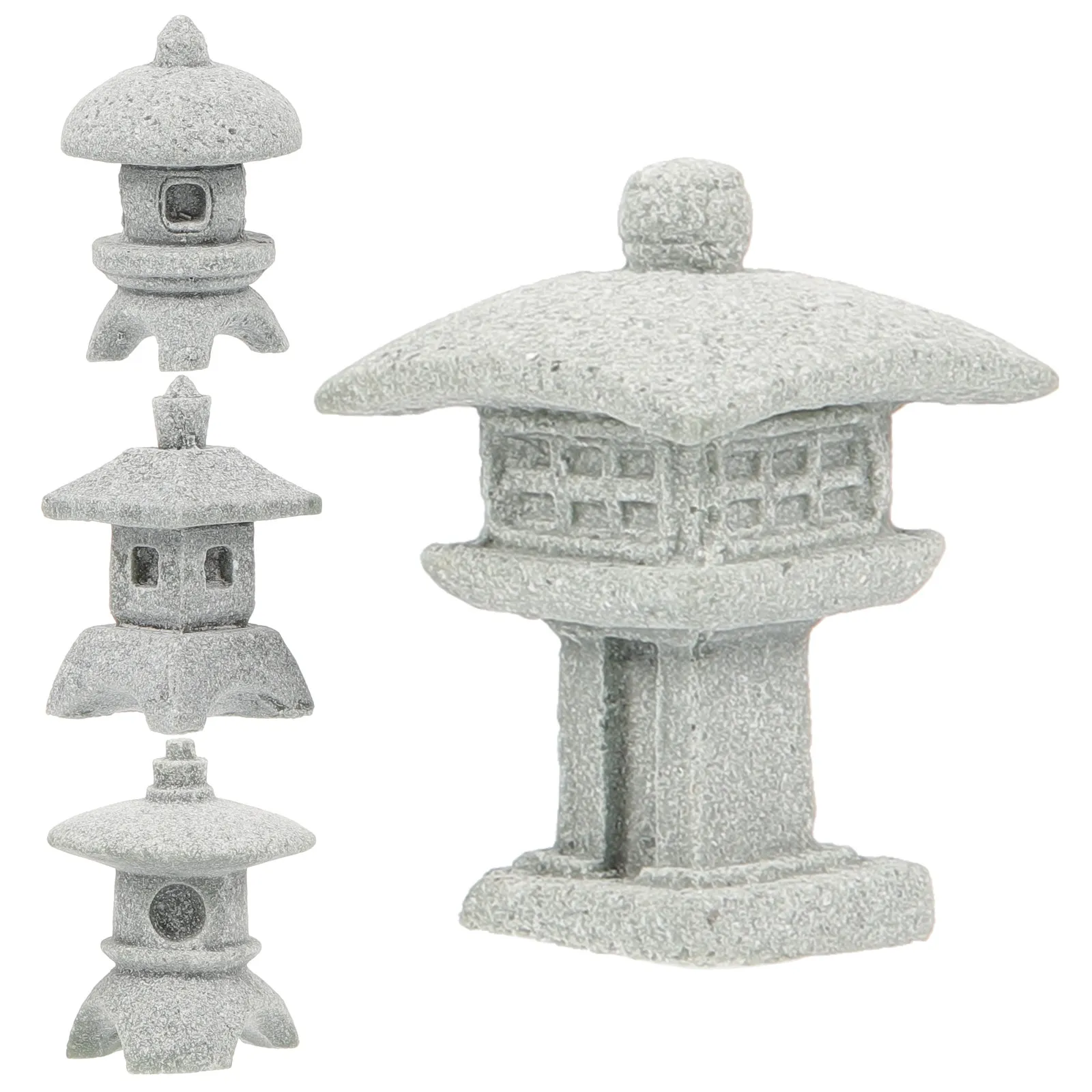 4Pcs Realistic Stone Pagoda Garden Statue Miniature Decoration for Mini Garden Terrarium Tabletop Office Living Room Car Micro