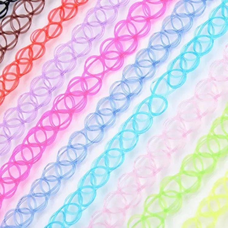 12Pcs Colorful Neck Tattoo Choker Elastic Women Necklace Punk Tattoo Choker Stretch Necklace Jewelry Girls Chokers Necklaces