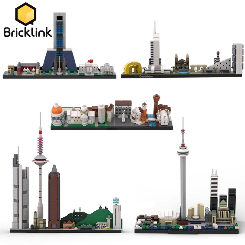 Bricklink MOC City Skyline Architecture Bruges Toronto Madrid Frankfurt Pisa Guadalajara Sets Building Blocks Kid Toys Gift