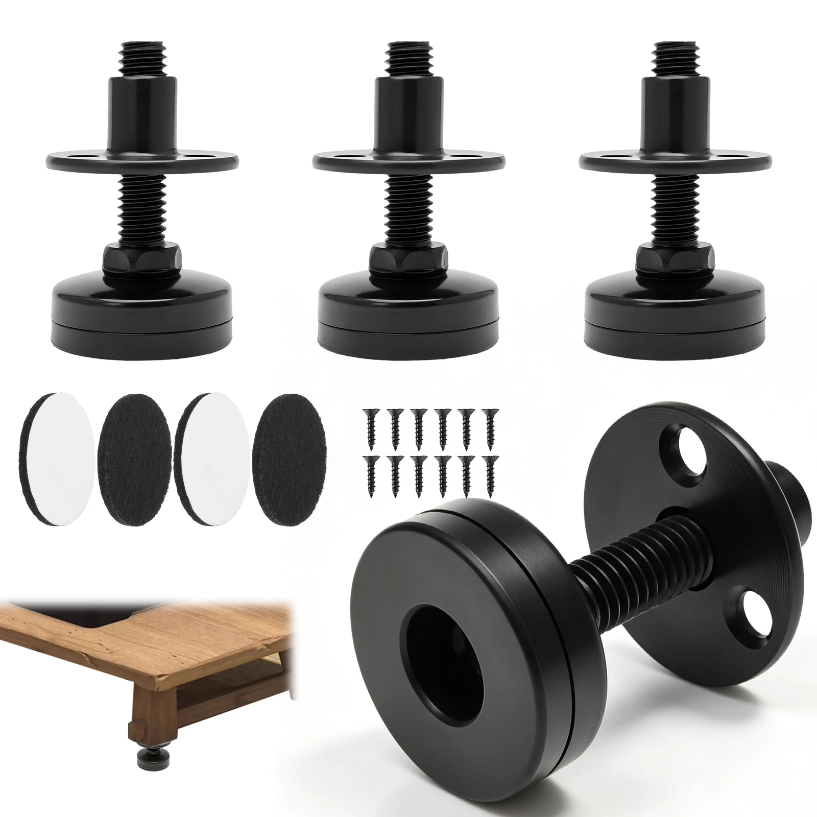4Pcs Heavy Duty Furniture Leveling Feet Adjustable 3/8 Inch Thread Leveler Legs with T-Nuts and Felt Pads for Table Furniture
