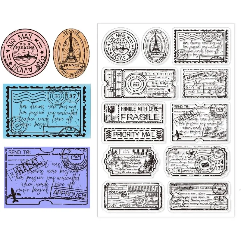 1pc Vintage Theme Clear Stamps Silicone Stamps Background Transparent Stamps for Scrapbooking Photo Album Decoration 4.3x6.3inch