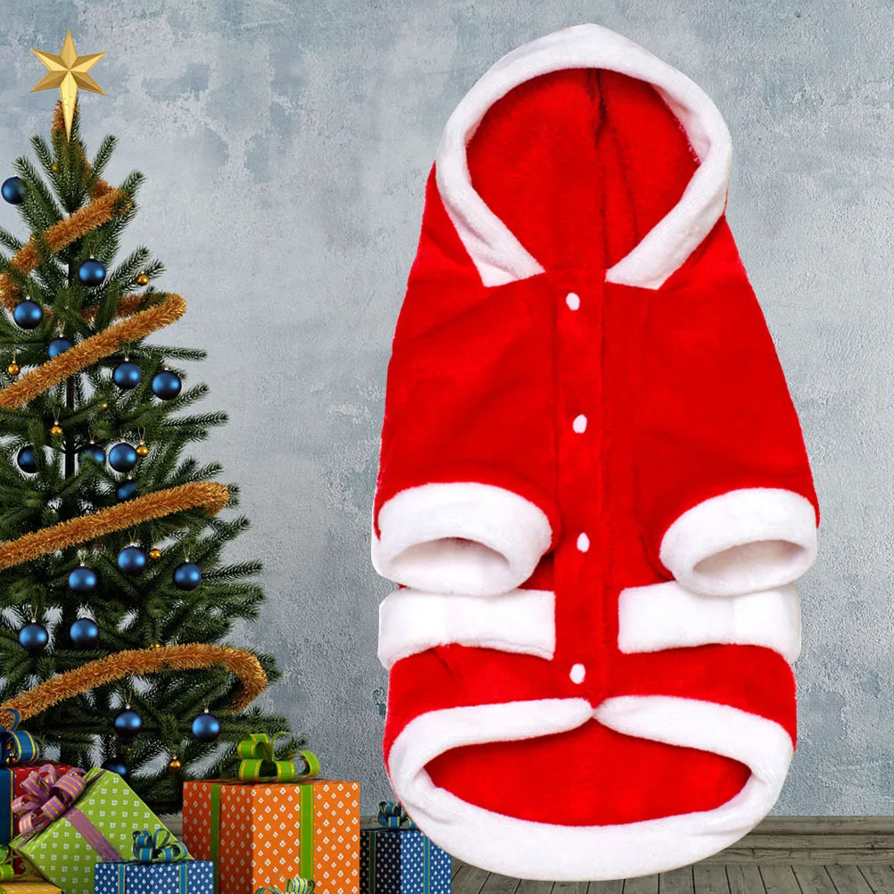 Dog Christmas Hooded Coat Red Xxl Warm Thick Flannel Winter Clothes Adorable Pet Costume Outdoor Walking Running