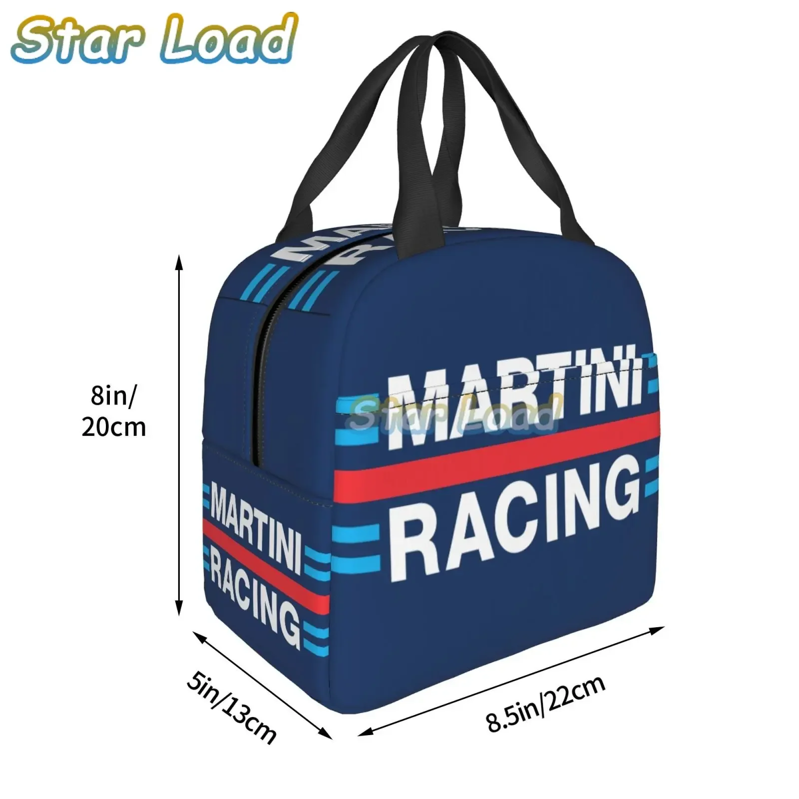 Martinis Race Stripes fiambreras portátiles Sportscar Motor Racing, enfriador térmico para alimentos, bolsa de almuerzo aislada, caja para niños y