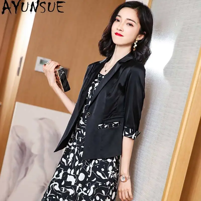 AYUNSUE 91.7% Real Mulberry Silk Womens Tops High-end Tops for Women Slimming Suit Coats Autumn New Women Clothing 2026 Chaqueta