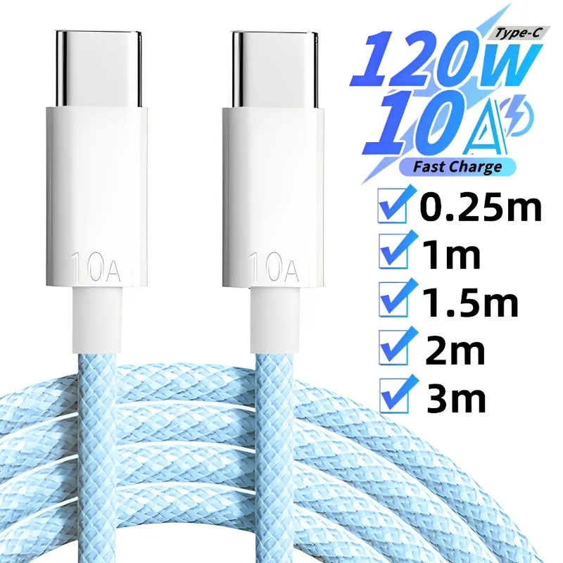 PD 120W Fast Charging Type C To C Data Cable for Apple IPhone 16 15 Pro Max Plus Fast Data Line 0.25-3M USB C Type-c Charge Wire
