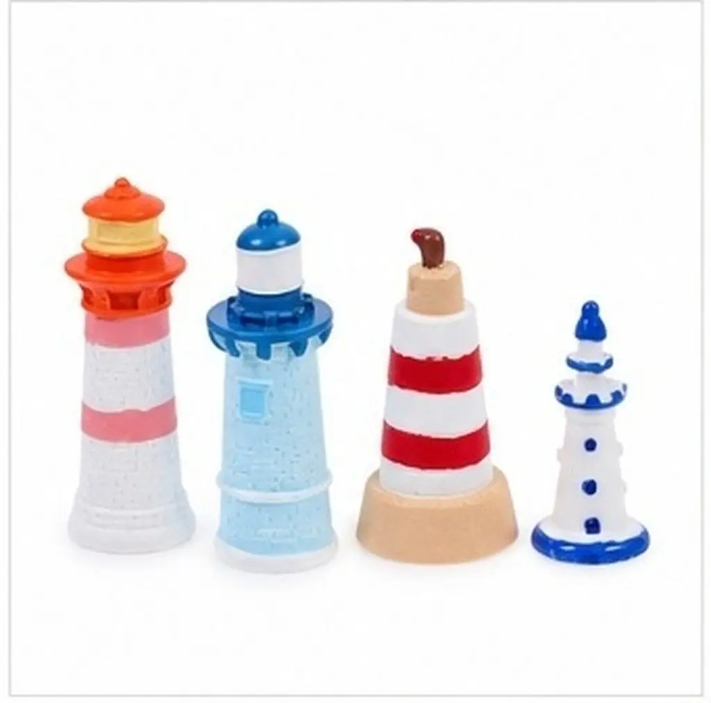 4Pcs Nautical Lighthouse Resin Decoration Miniature Outdoor Garden Yard Lawn Coastal Tabletop Landscape Accessories Micro