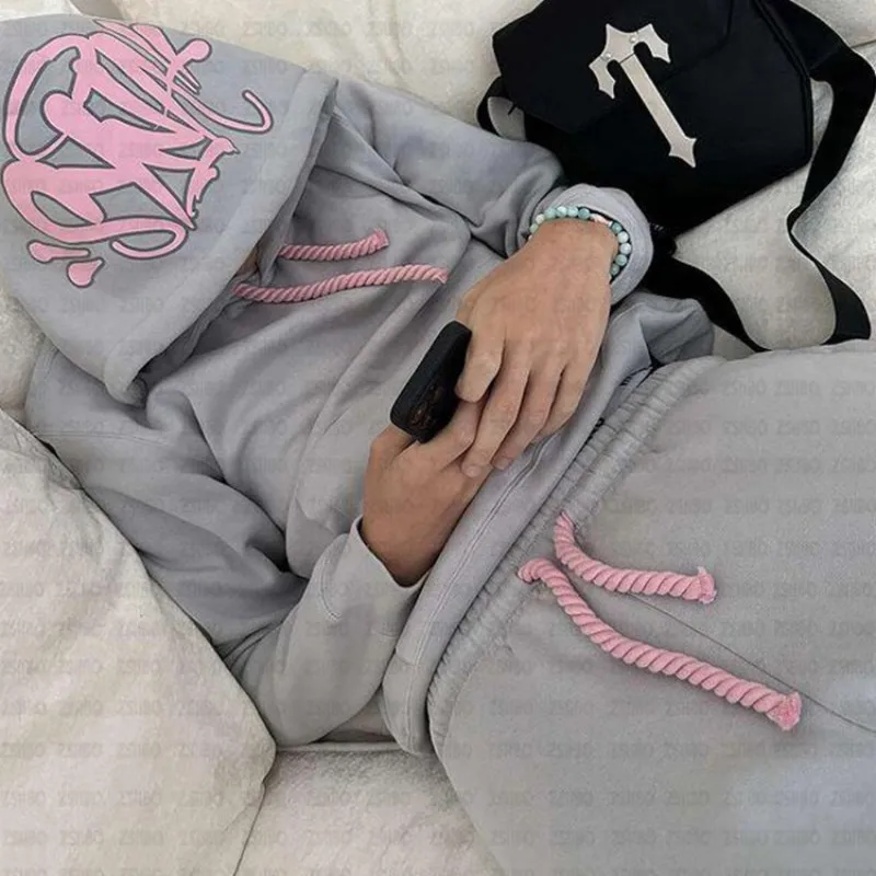 Y2K Hoodies Women Harajuku Letter Print Loose Sweatshirt Trousers Hip Hop Punk Long Sleeve Pocket Men Tops Sweatpant Streetwear