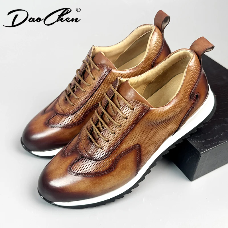 LUXURY DESIGNER MEN CASUAL SHOES BLACK COFFEE BLUE RED LACE UP MENS DRESS SHOES SNEAKERS GENUINE LEATHER DAILY SHOES MEN