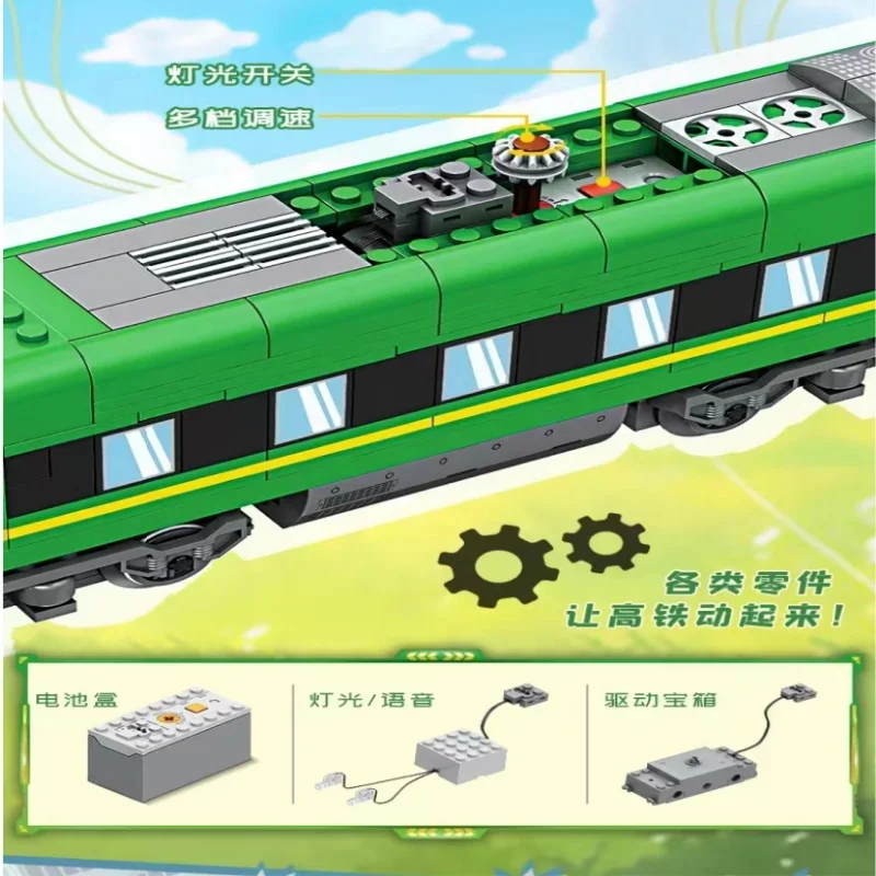 Stadt Elektrische LED High Speed Rail Modell Blöcke Eisenbahn Zug Eisenbahn Track Gebäude Ziegel Stimme Ideen Tech Spielzeug Kinder Geschenke