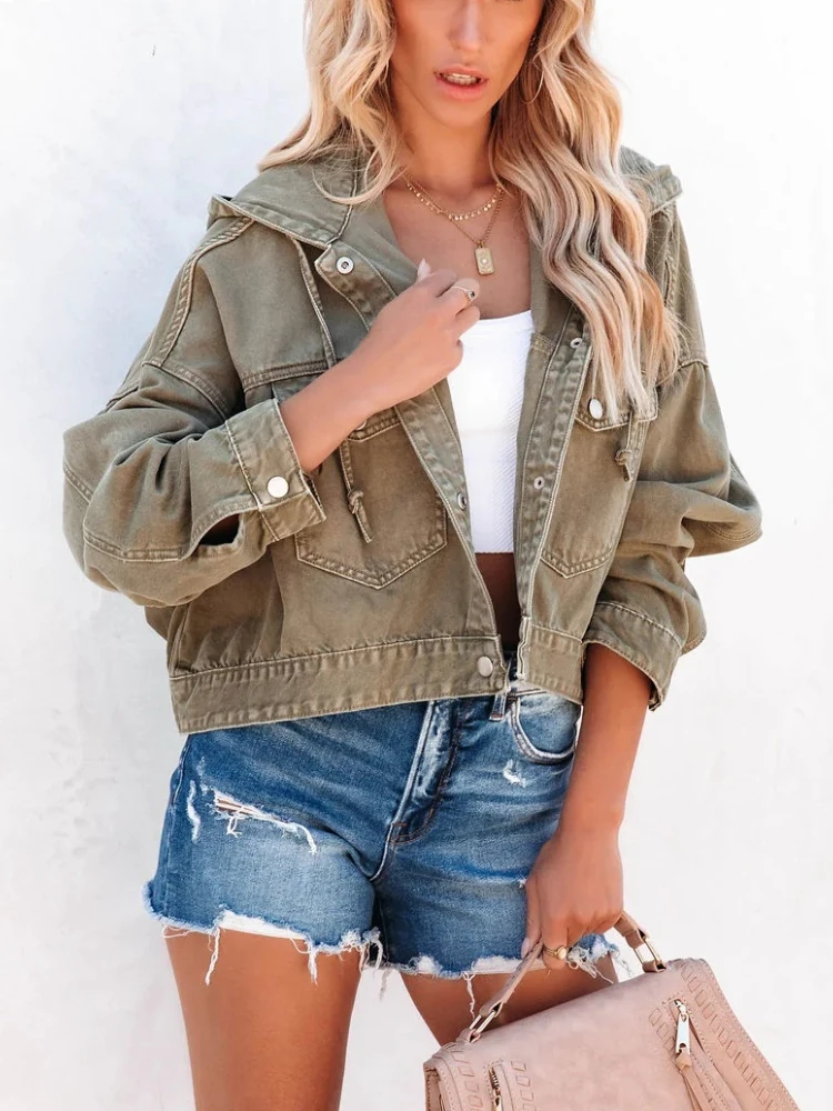 Fashion New Jackets for Women 2022 Hooded Denim Jacket Women Vintage Jean Coats Casual Long Sleeve Top Clothes Women Streetwear